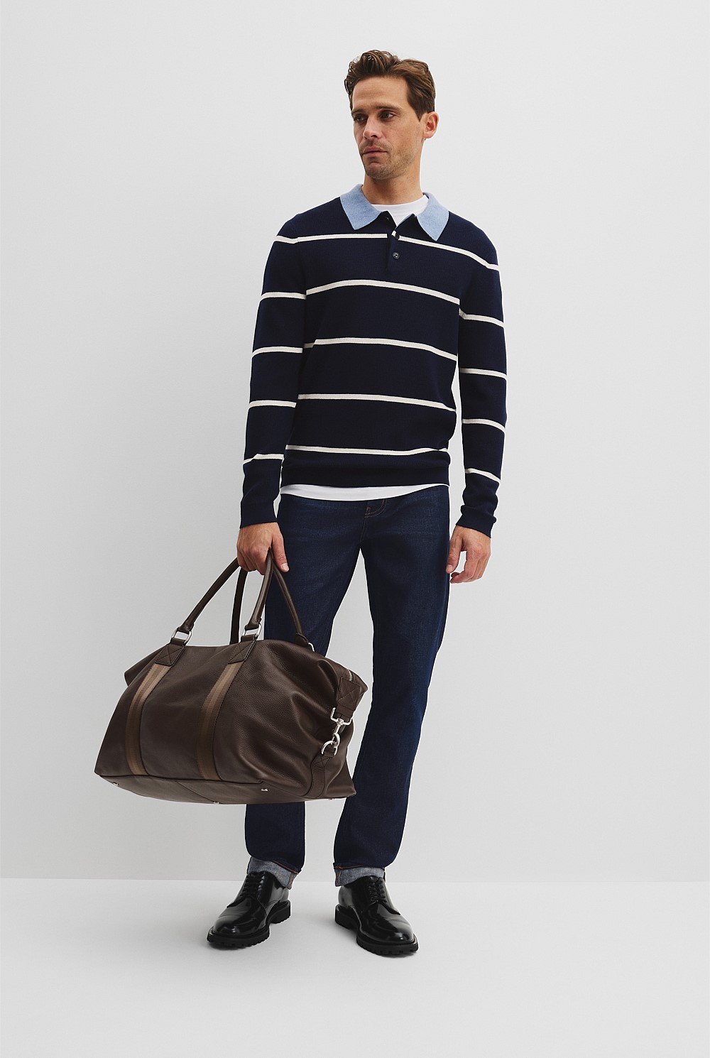 Cotton Silk Rib Stripe Polo