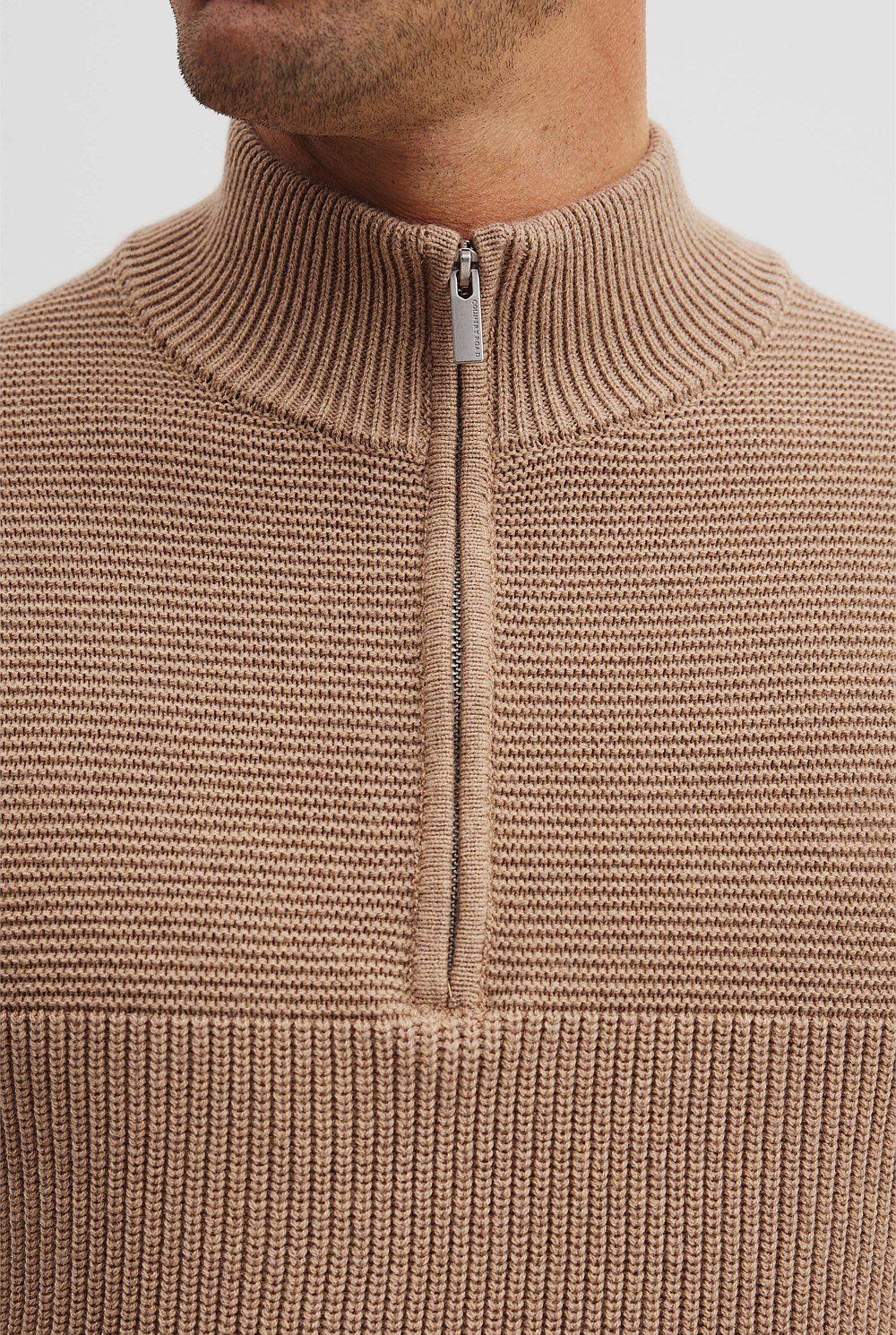 Cotton Wool Rib Half Zip Knit