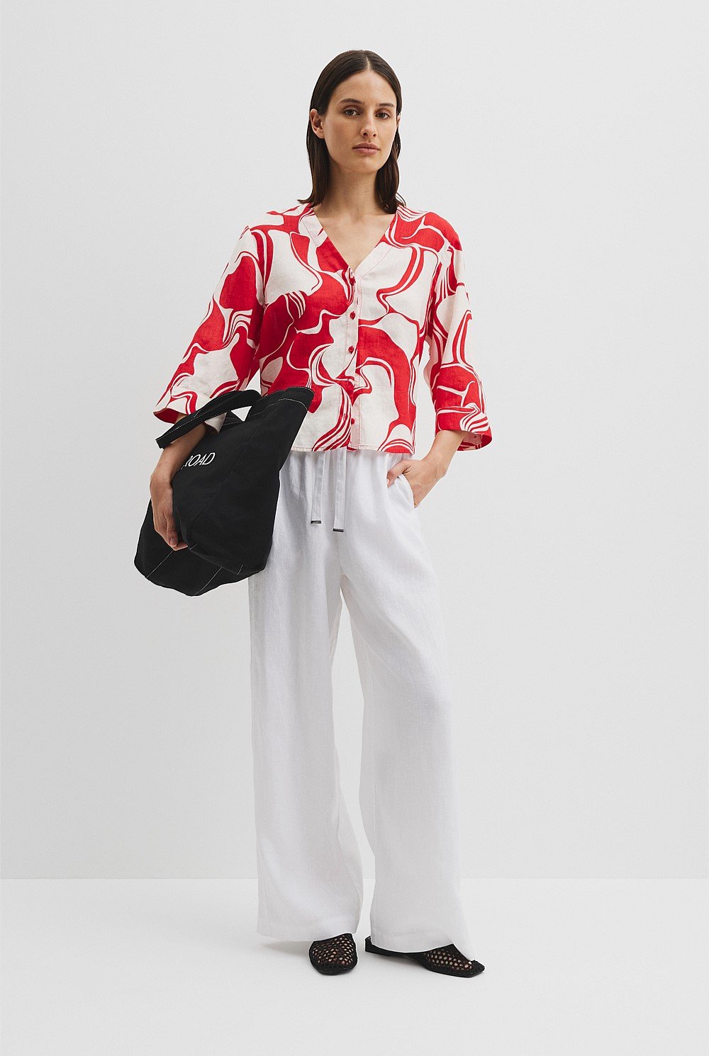 Organically Grown Cotton Print 3/4 Sleeve Linen Shirt
