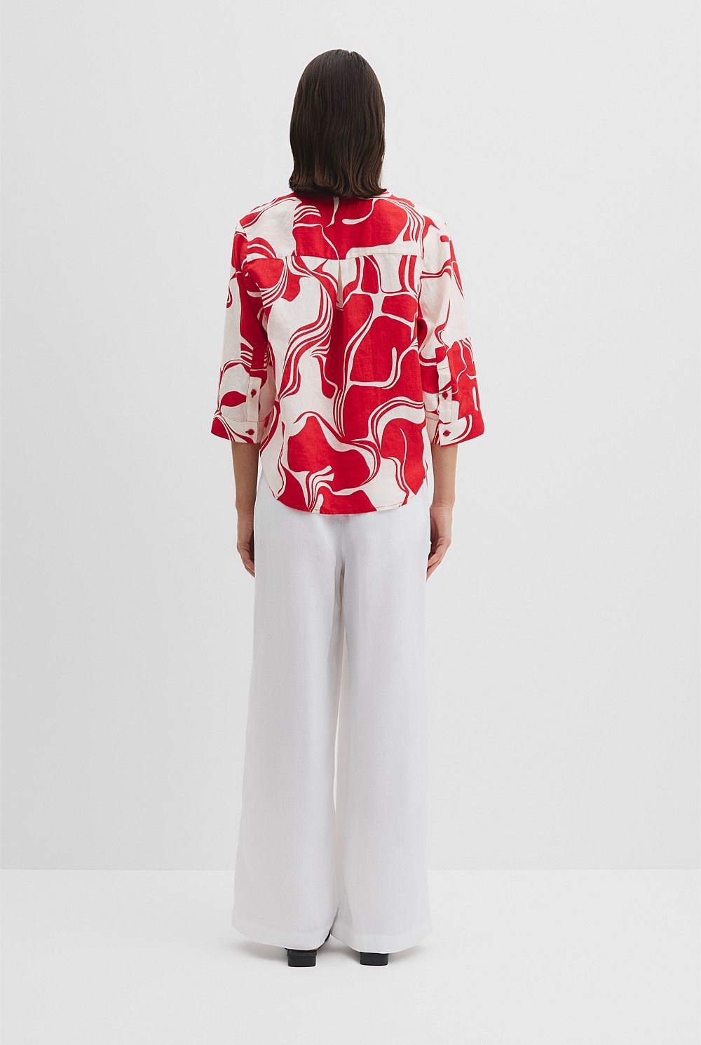 Organically Grown Cotton Print 3/4 Sleeve Linen Shirt
