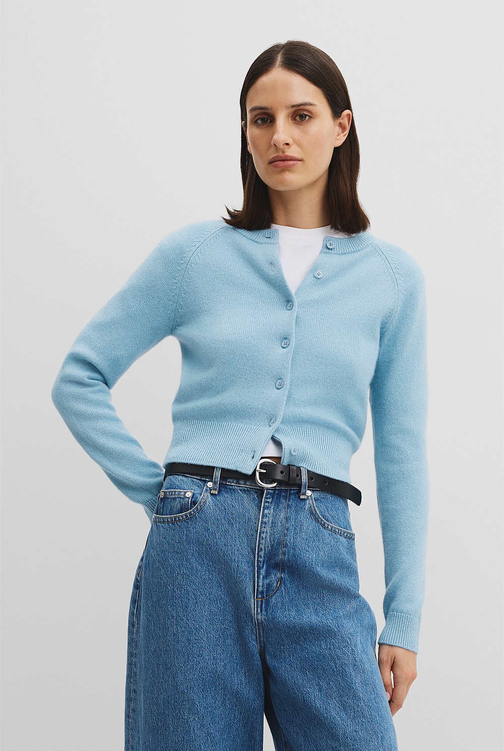 Cotton Cashmere Crew Neck Cardigan