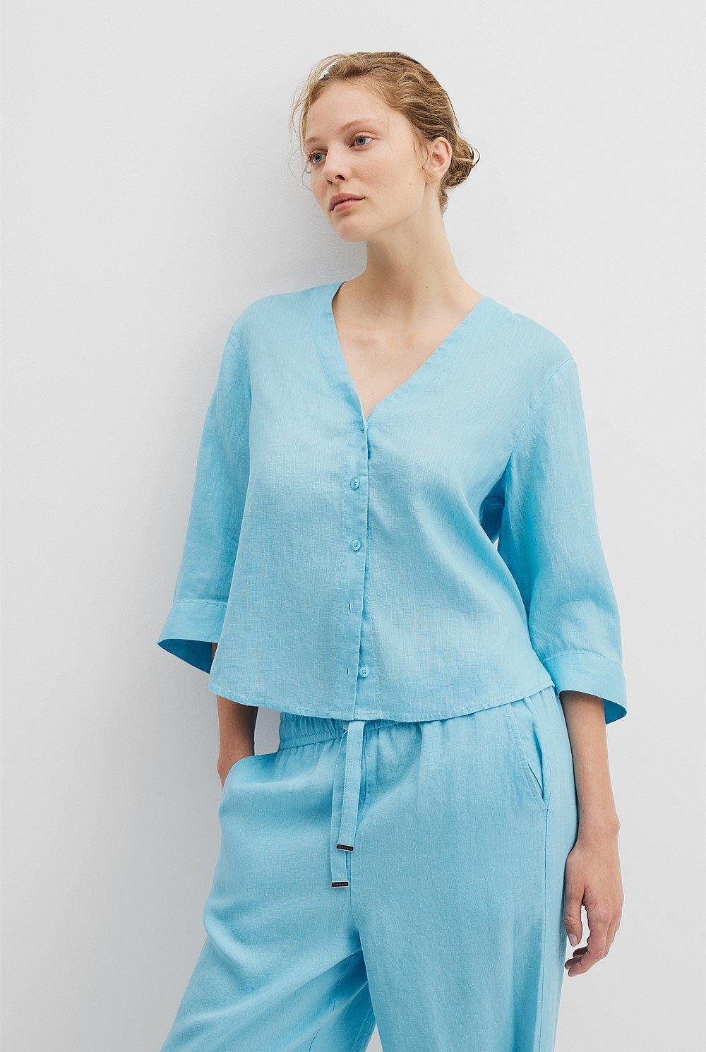 Organically Grown Cotton Crop Sleeve Linen Shirt