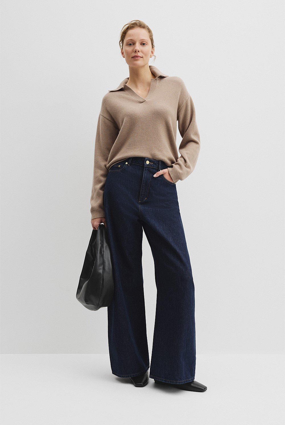 Cotton Cashmere Collared Knit Sweater