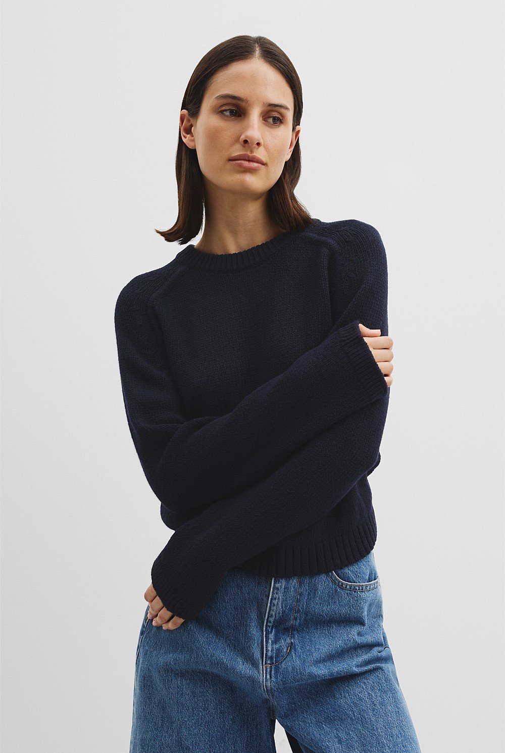 Wool Cotton Crew Neck Knit