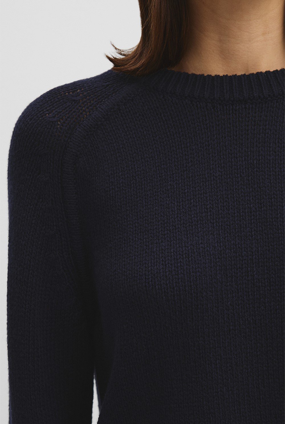 Wool Cotton Crew Neck Knit