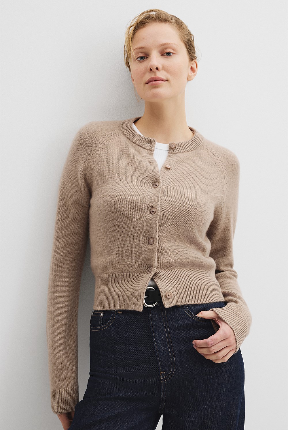 Cotton Cashmere Crew Neck Cardigan