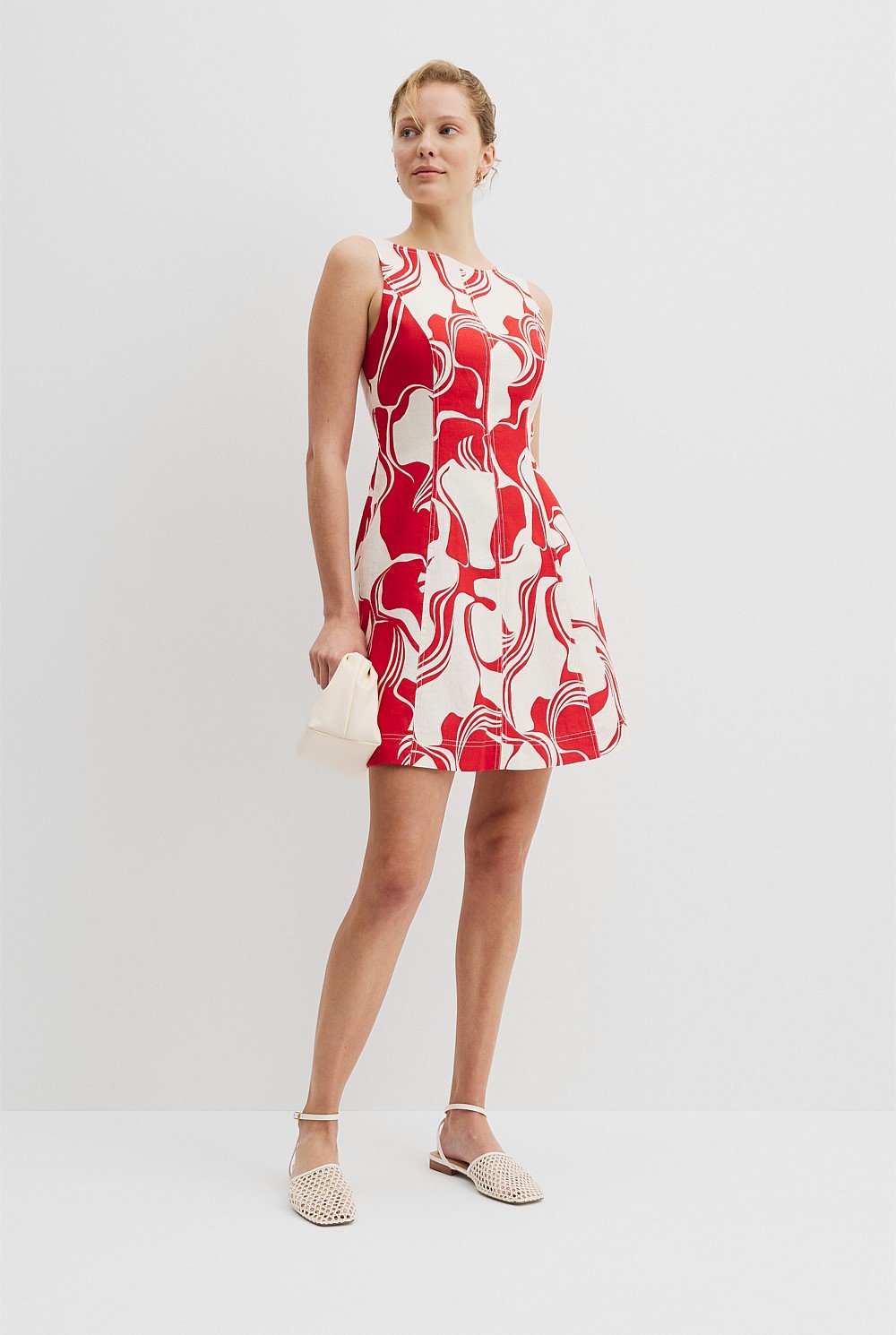 Organically Grown Linen Print Flared Mini Dress