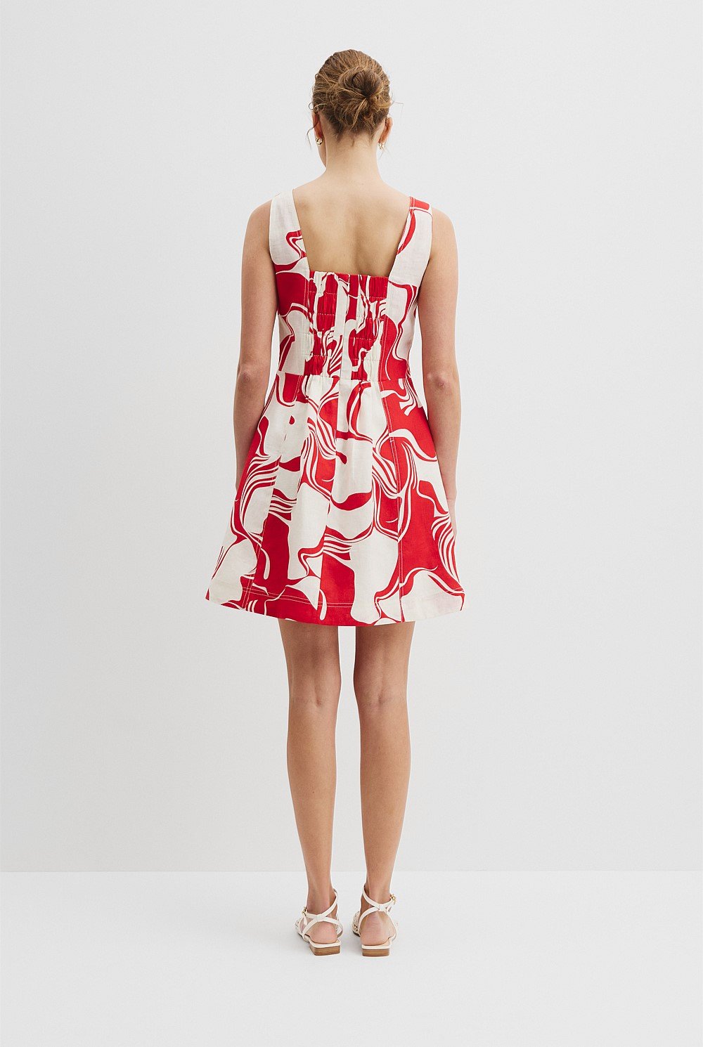Organically Grown Linen Print Flared Mini Dress