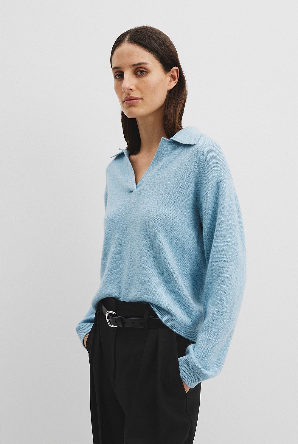 Cotton Cashmere Collared Knit Sweater