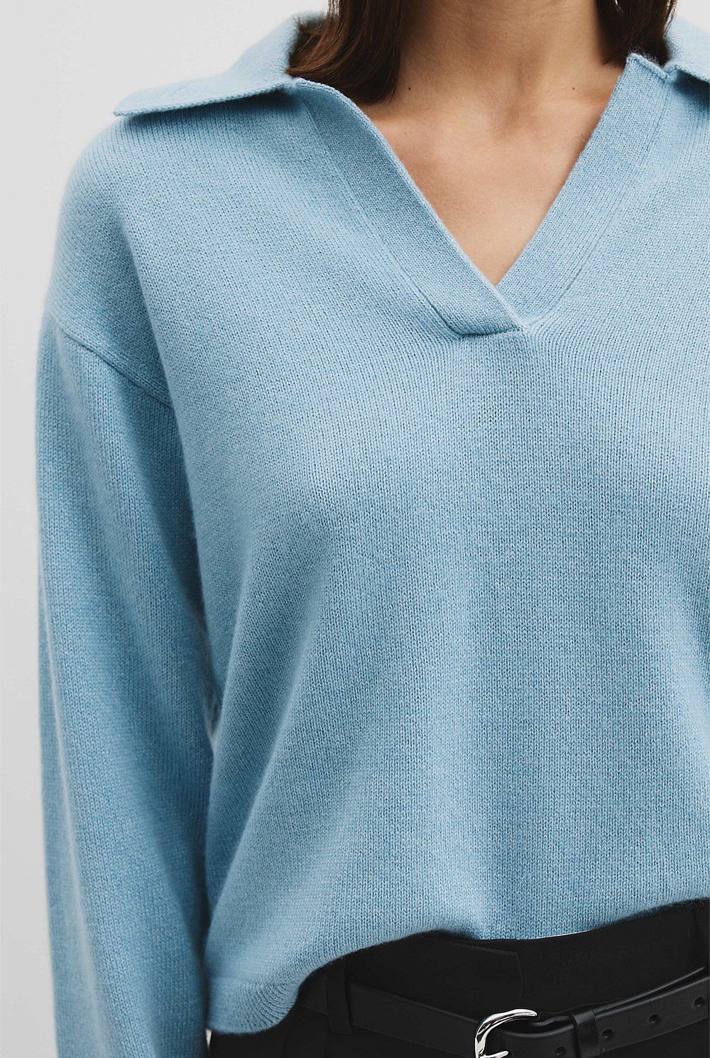 Cotton Cashmere Collared Knit Sweater
