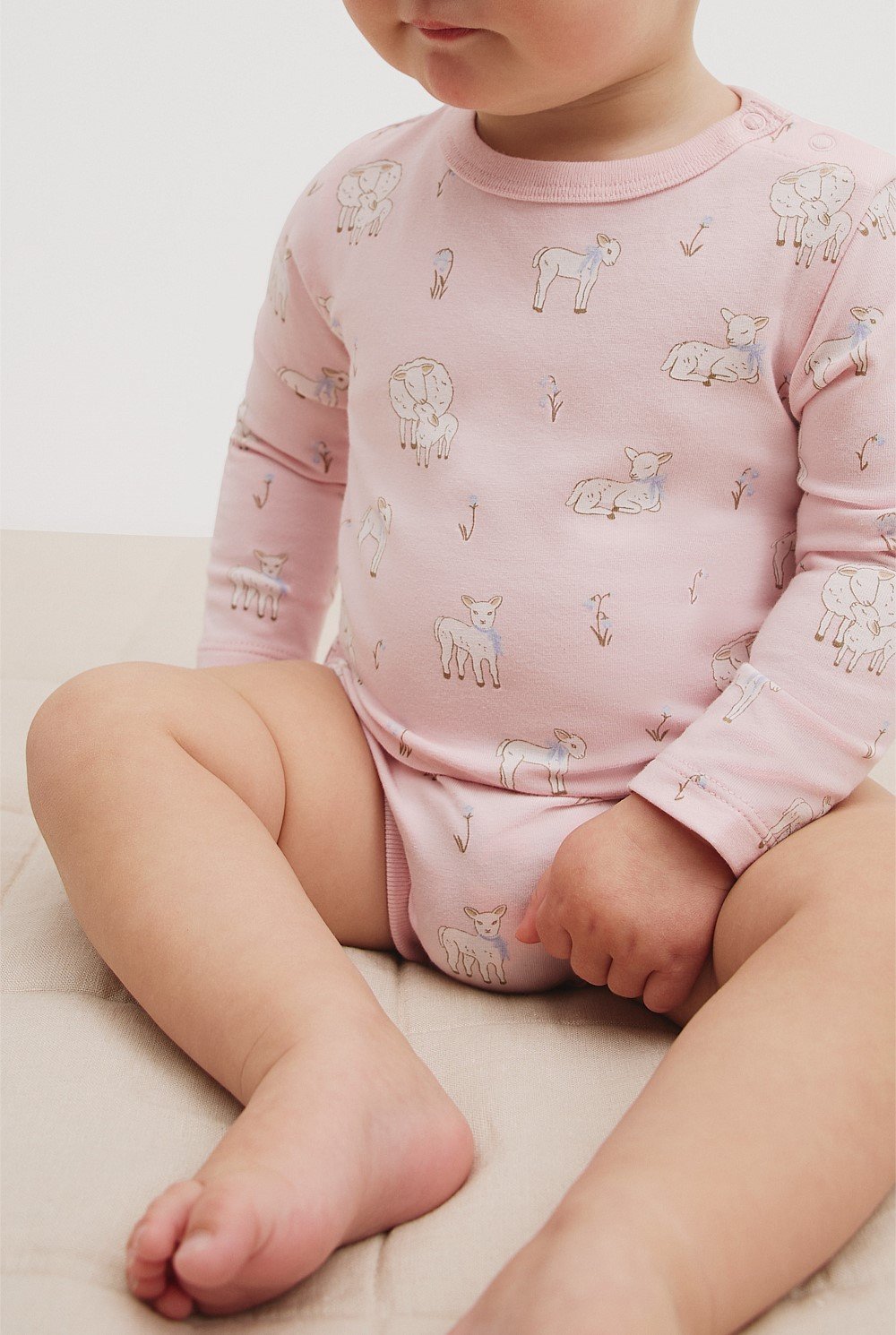 Organically Grown Cotton Lamb Print Long Sleeve Bodysuit