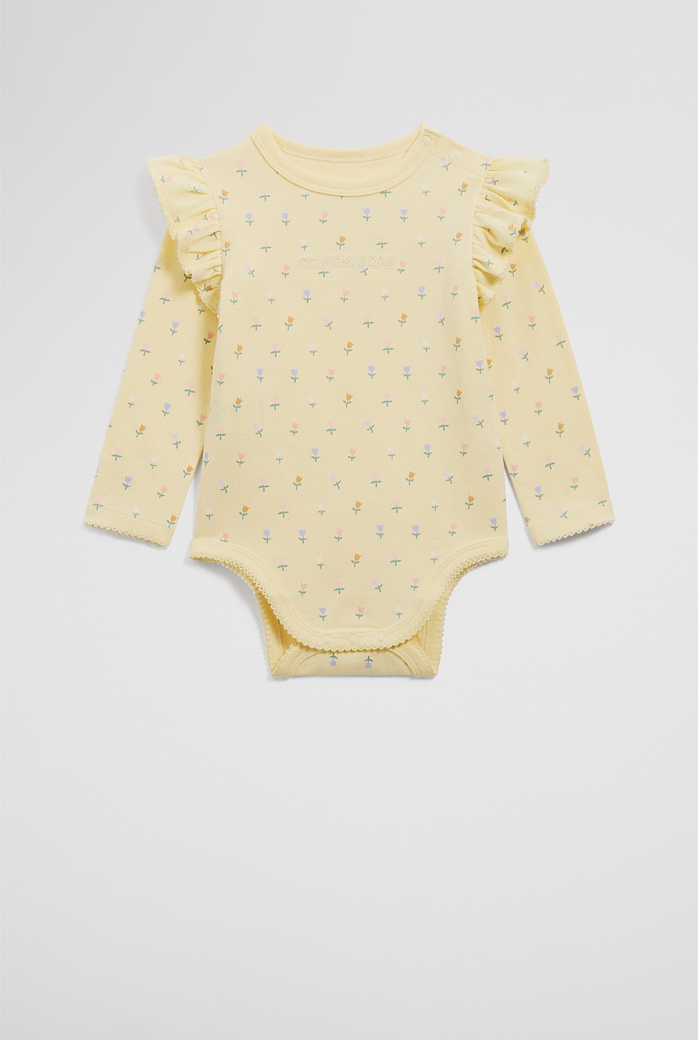 Organically Grown Cotton Frill Long Sleeve Logo Bodysuit