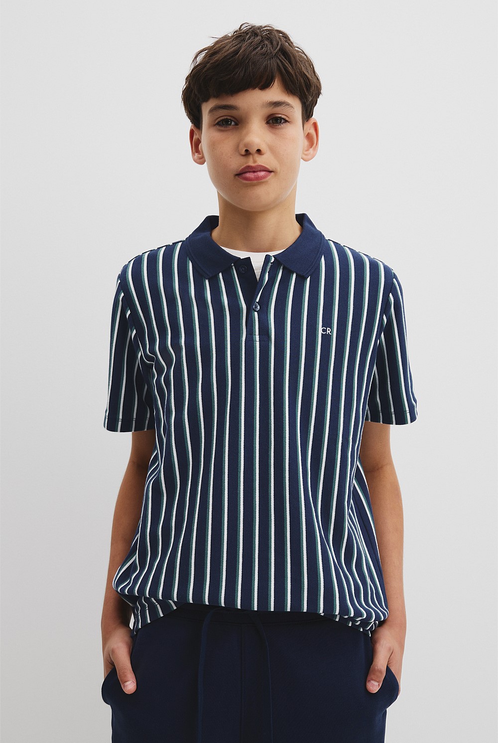 Teen Recycled Cotton Blend Vertical Stripe Polo