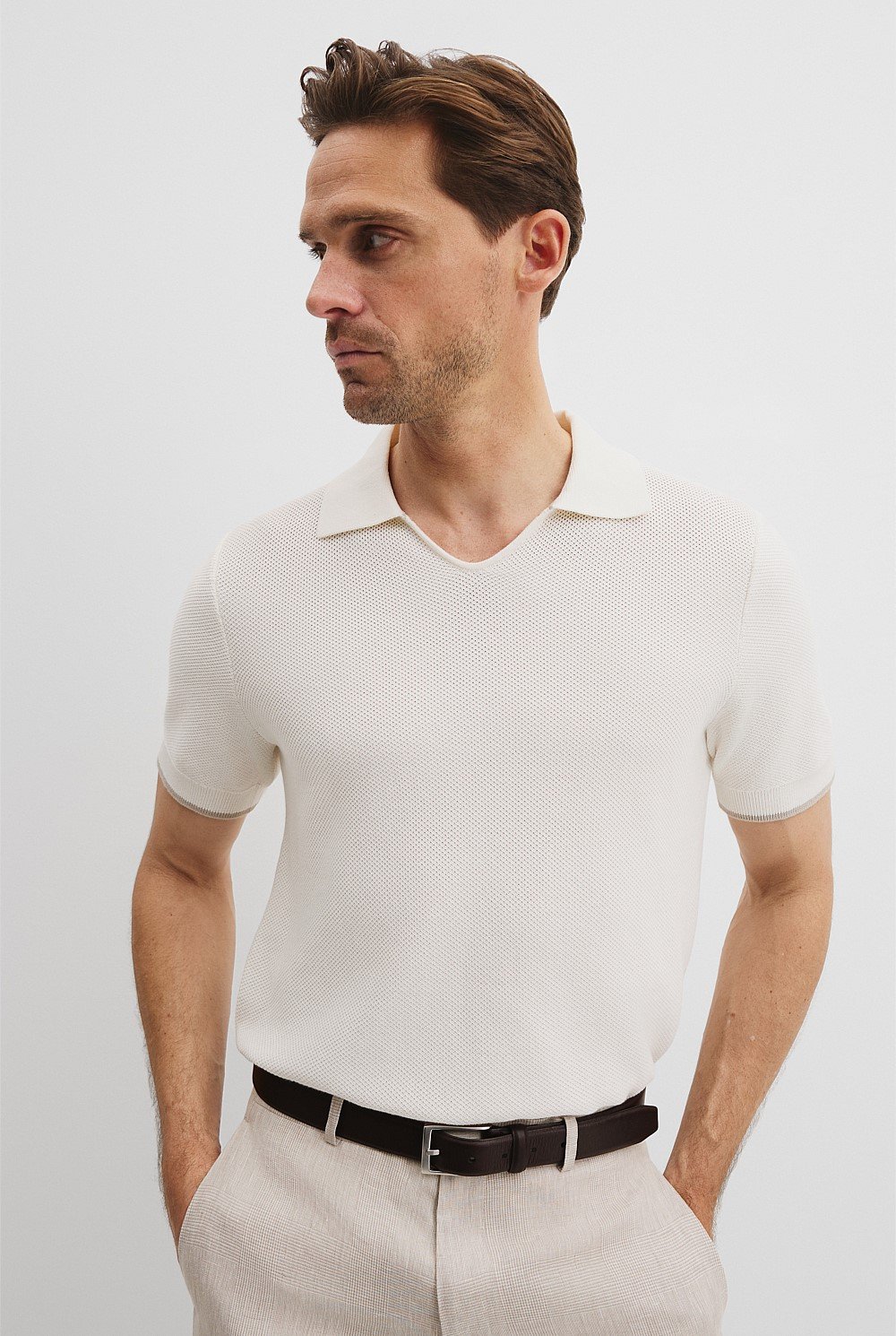 Australian Cotton Textured V-Neck Neck Polo