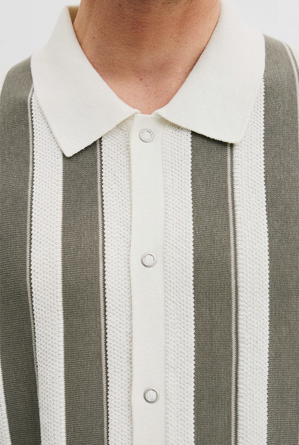 Cotton Silk Textured Stripe Knit Polo Shirt