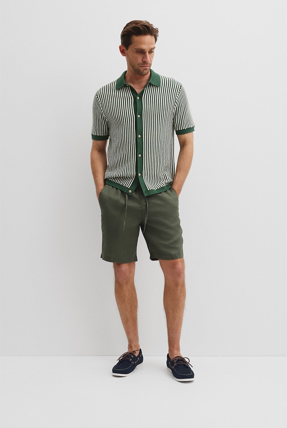 Australian Cotton Blend Short Sleeve Border Stripe Knit Shirt