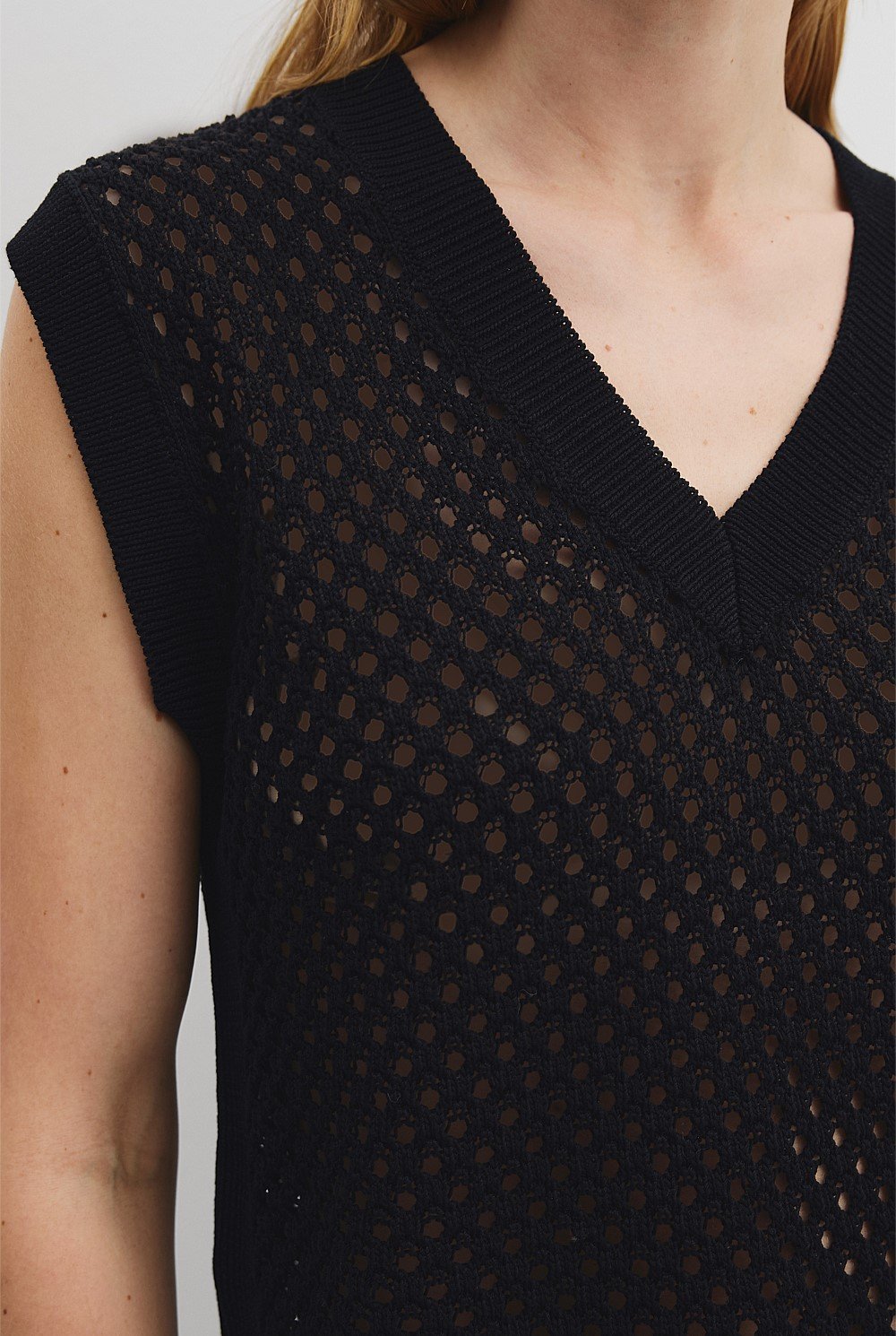 Organically Grown Cotton Linen Open Mesh Knit T-Shirt