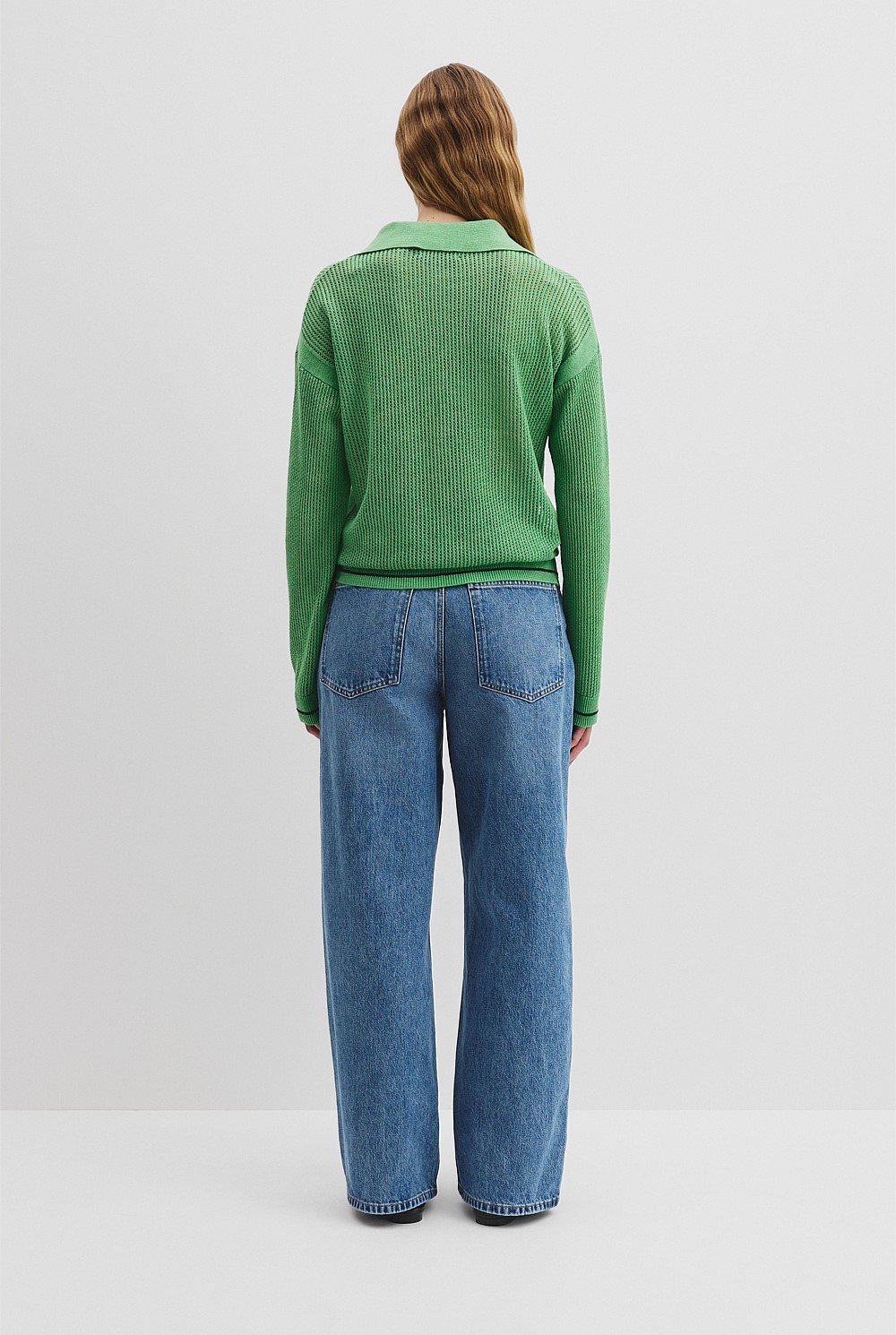 Organically Grown Cotton Mesh Long Sleeve Polo Knit