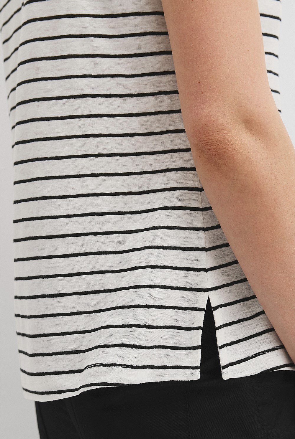 Organically Grown Linen Stripe Scoop Neck T-Shirt
