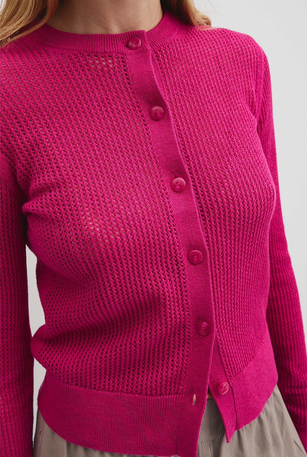 Organically Grown Cotton Linen Open Mesh Knit Cardigan