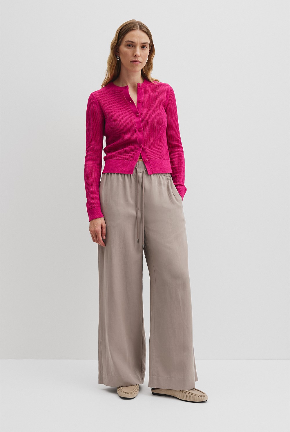 Organically Grown Cotton Linen Open Mesh Knit Cardigan