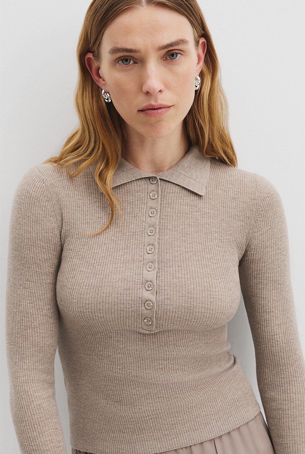 Merino Wool Silk Knit Henley