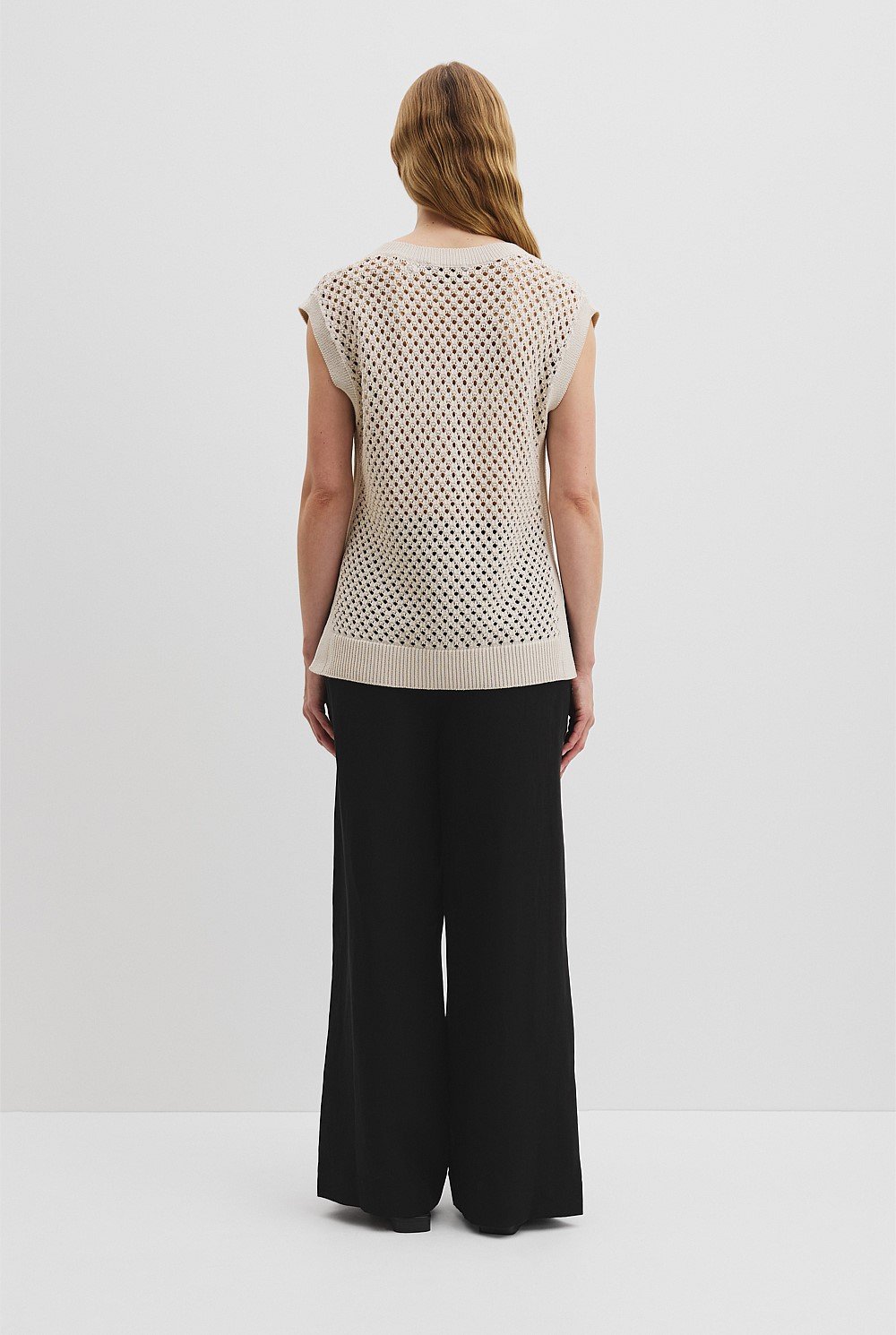 Organically Grown Cotton Linen Open Mesh Knit T-Shirt