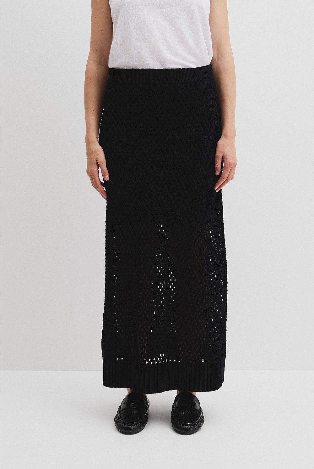 Organically Grown Cotton Linen Open Mesh Knit Skirt