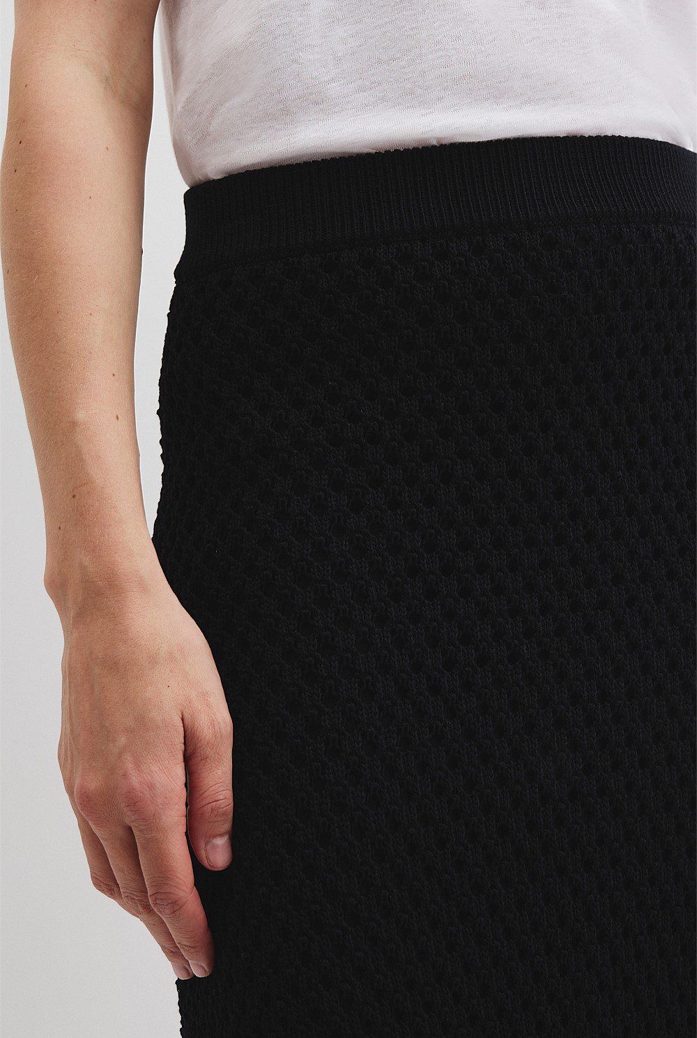 Organically Grown Cotton Linen Open Mesh Knit Skirt
