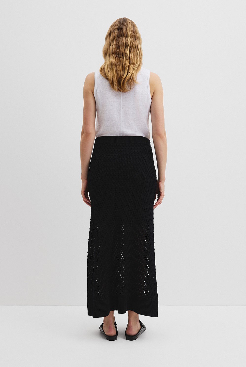 Organically Grown Cotton Linen Open Mesh Knit Skirt