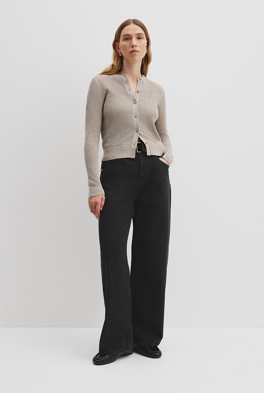 Organically Grown Cotton Linen Open Mesh Knit Cardigan
