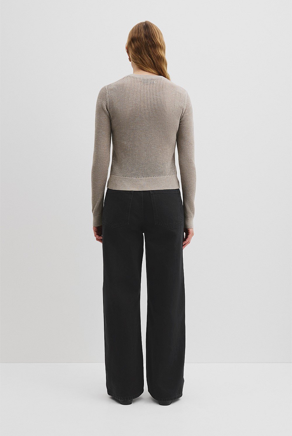 Organically Grown Cotton Linen Open Mesh Knit Cardigan