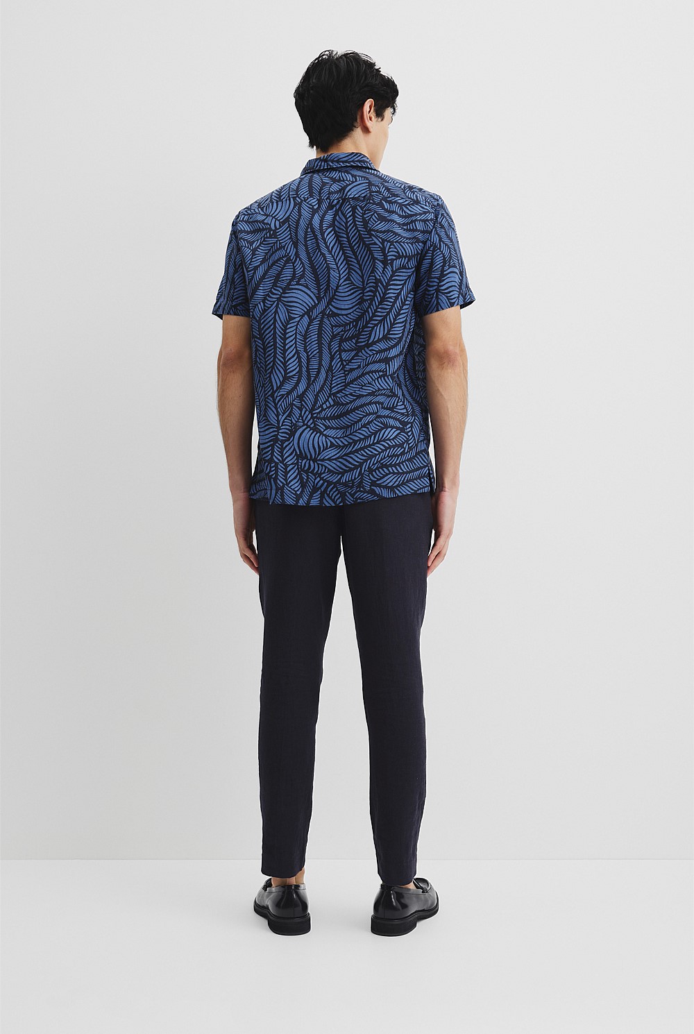 Short Sleeve Leaf Tencel Linen Shirt