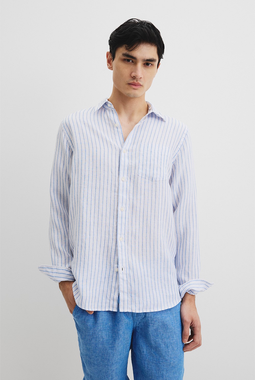 Long Sleeve Regular Fit Organically Grown Linen Stripe Shirt