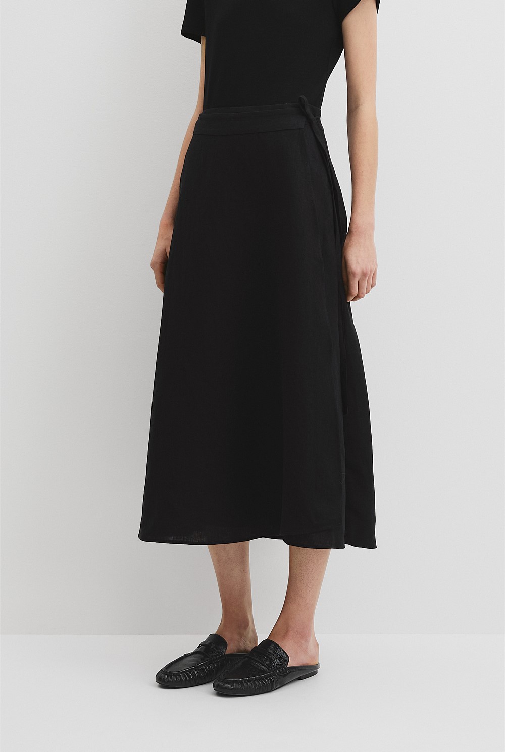 Organically Grown Linen Wrap Midi Skirt