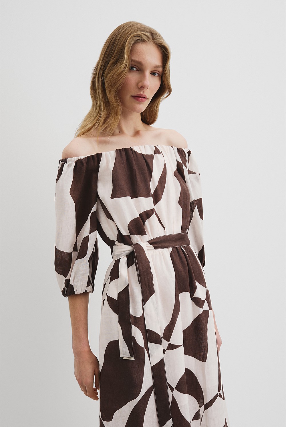 Linen Off-Shoulder Midi Dress