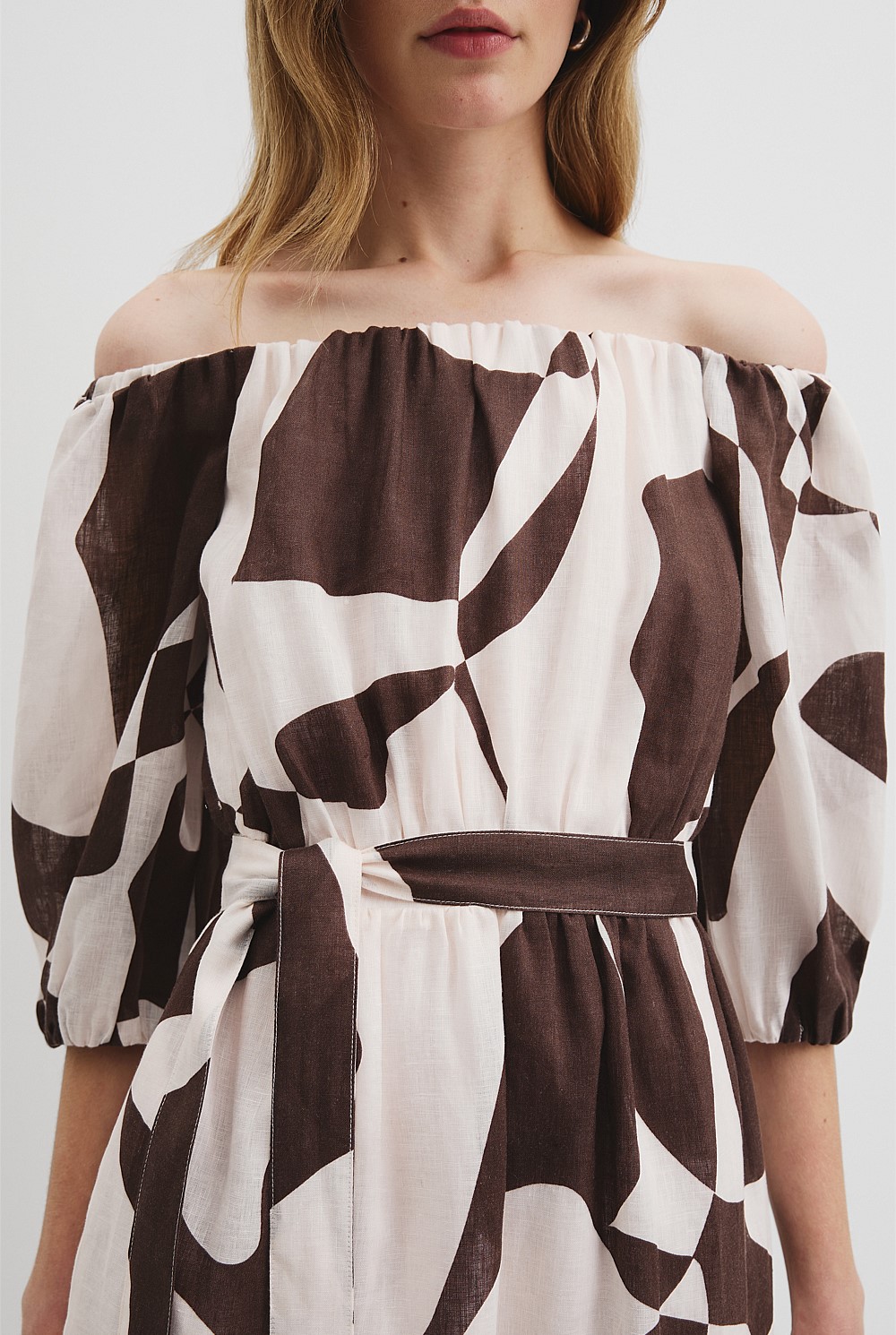 Linen Off-Shoulder Midi Dress