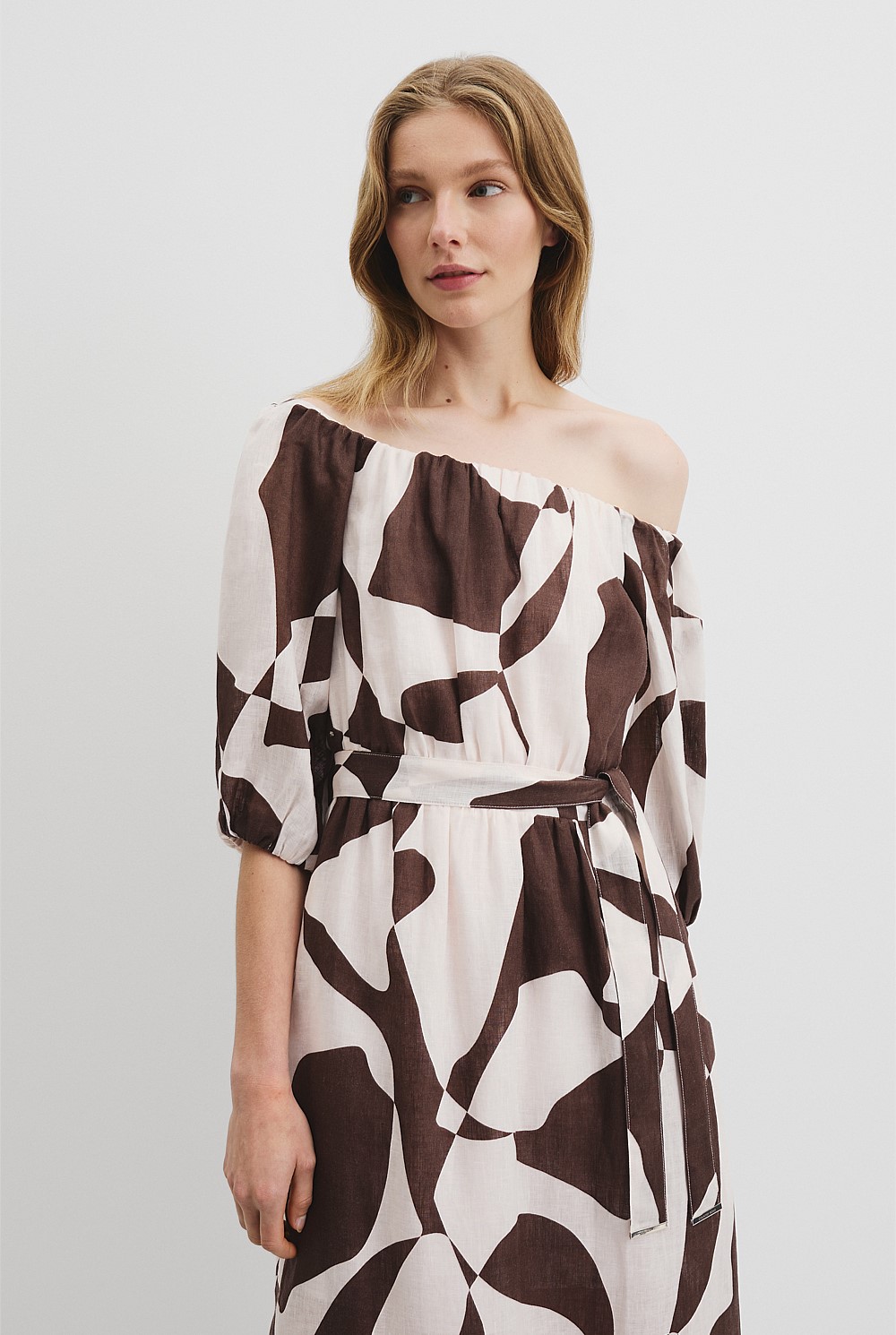 Linen Off-Shoulder Midi Dress
