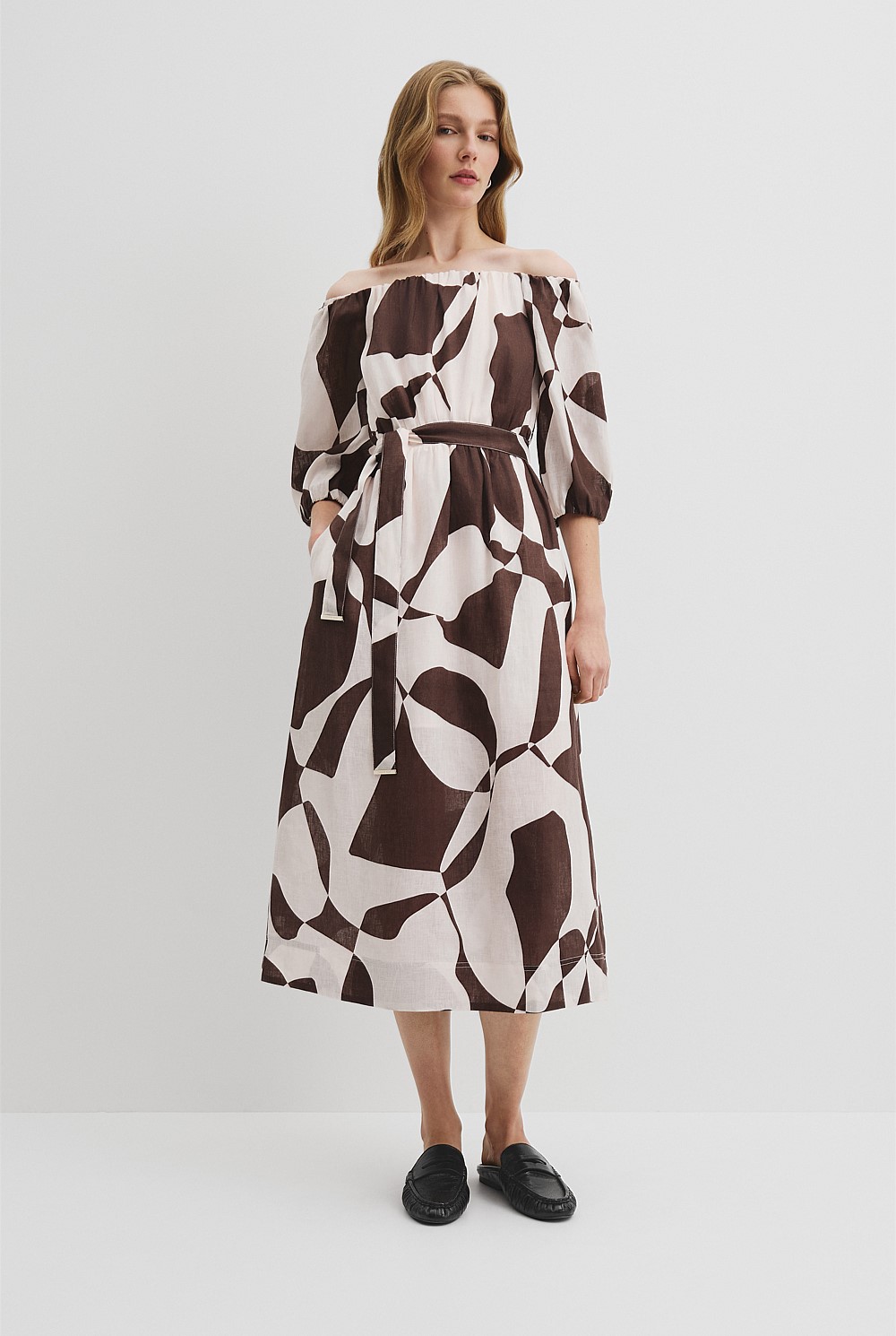 Linen Off-Shoulder Midi Dress