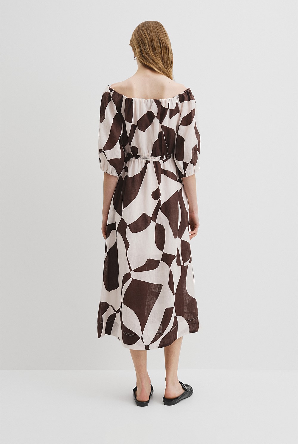 Linen Off-Shoulder Midi Dress