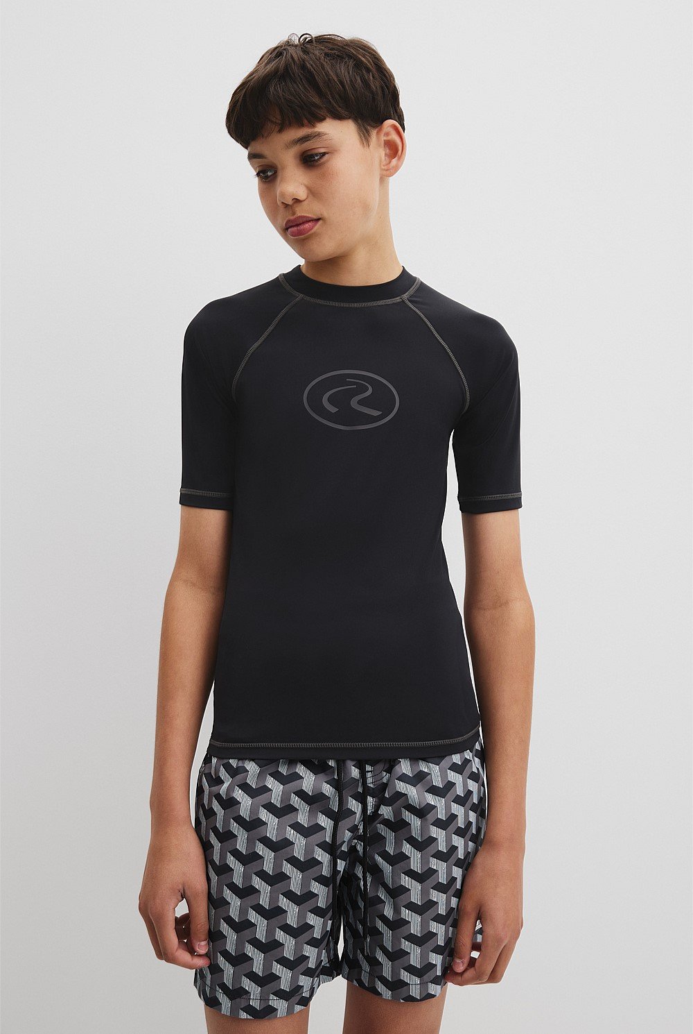 Teen Recycled Nylon Blend Short Sleeve Logo Rash Vest