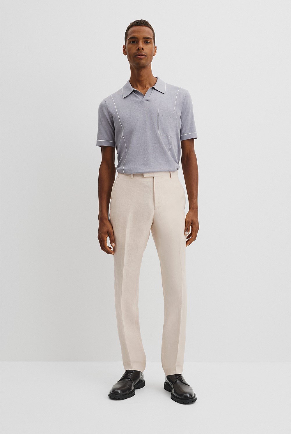 Cotton Silk Pip Detail Knit Polo