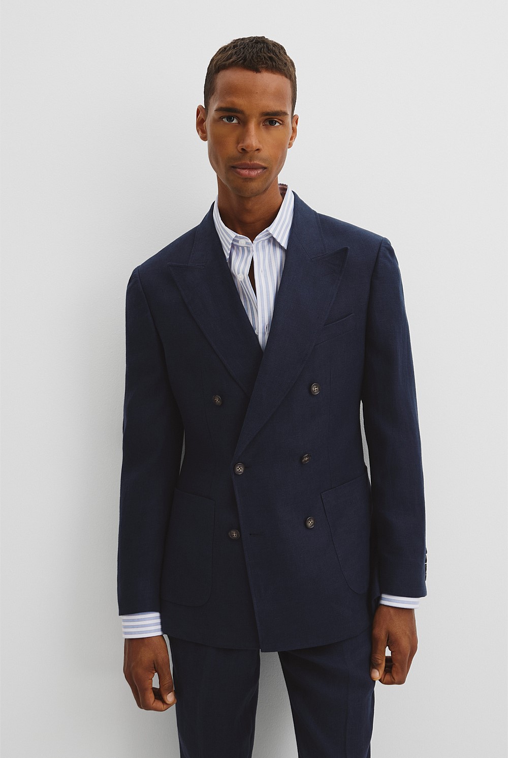 Regular Fit Linen Double Breasted Jacket