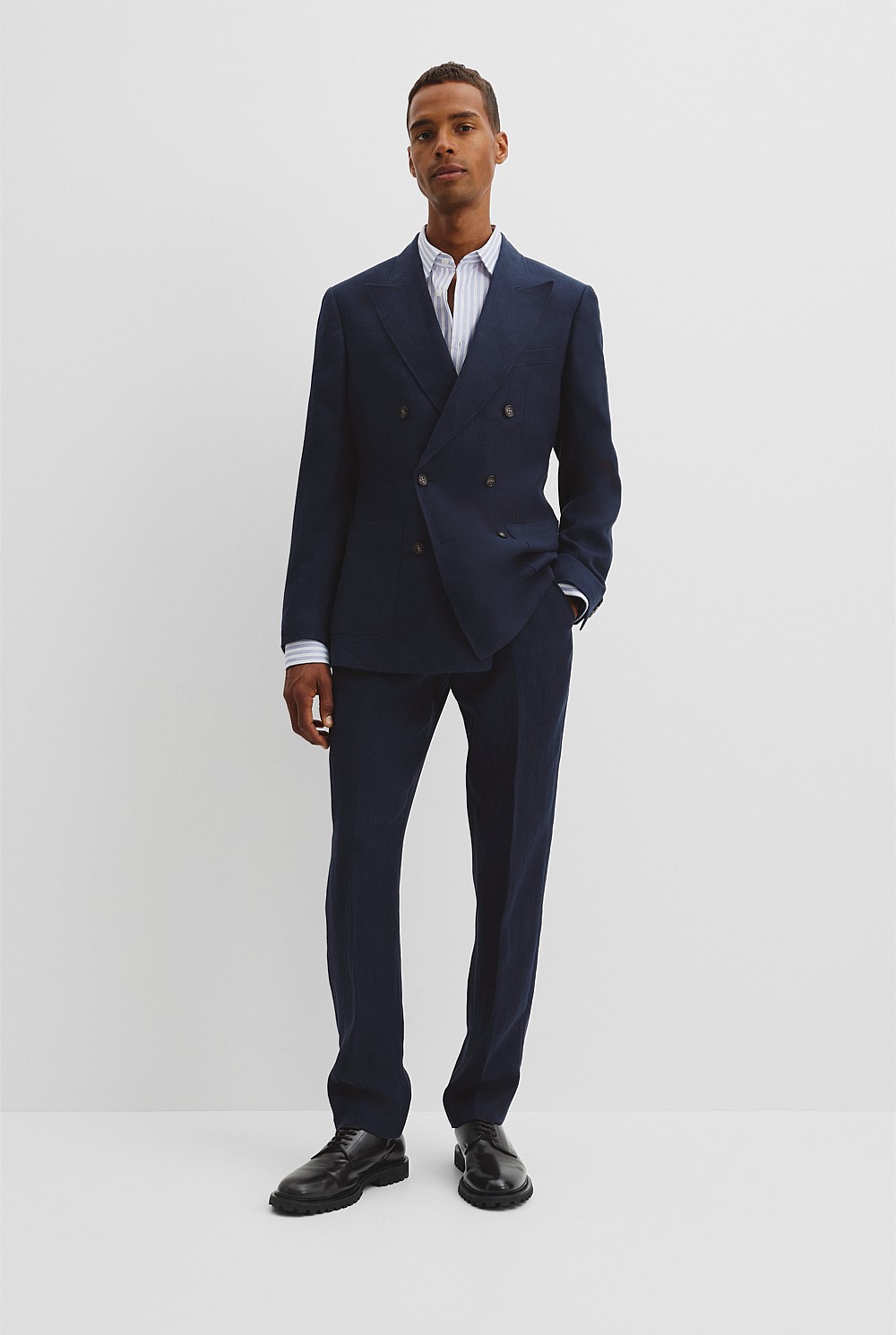 Regular Fit Linen Double Breasted Jacket