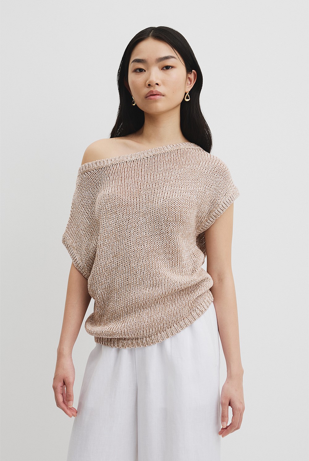 Asymmetric Tape Knit T-Shirt