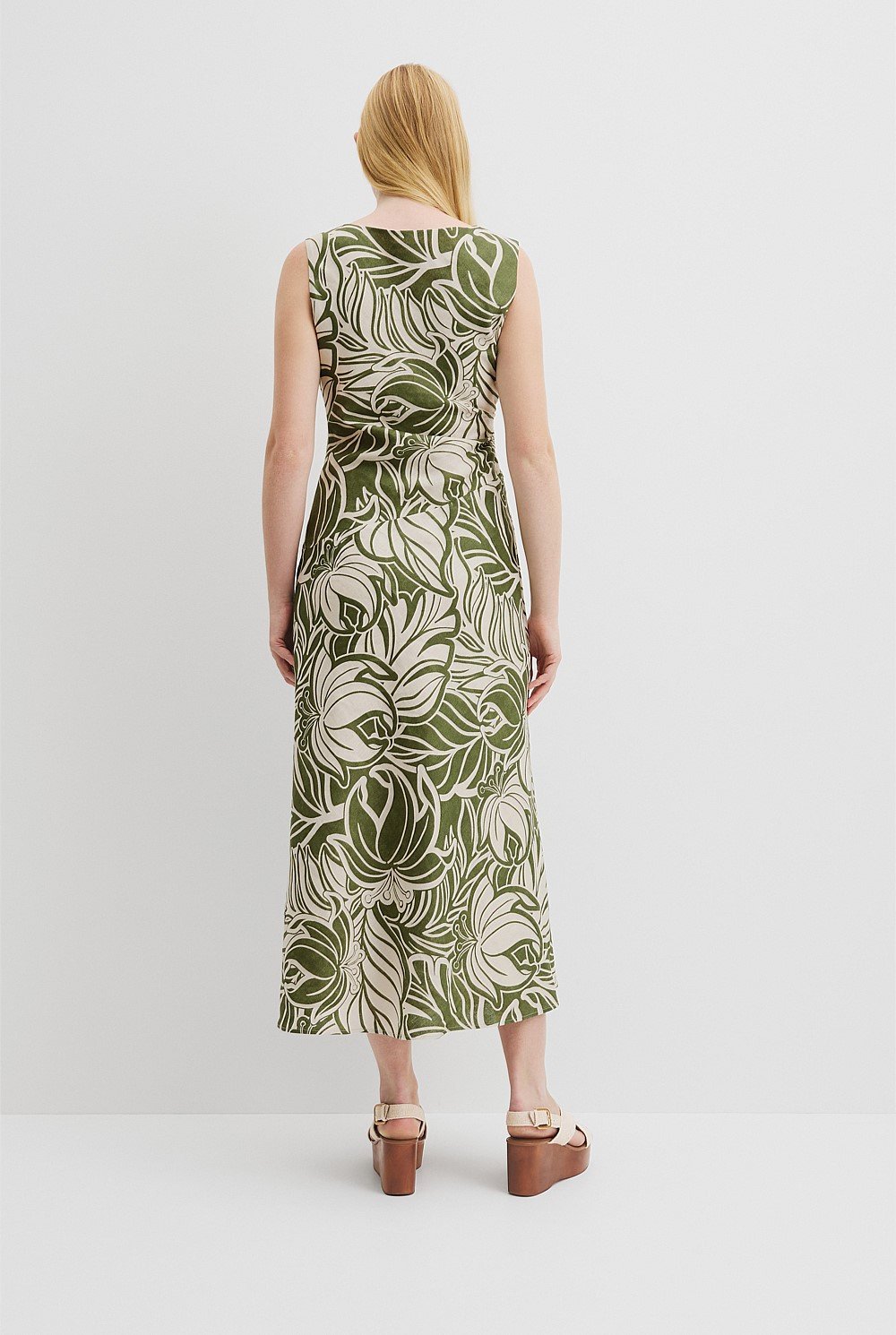 Organically Grown Linen Print Rouched Maxi Dress