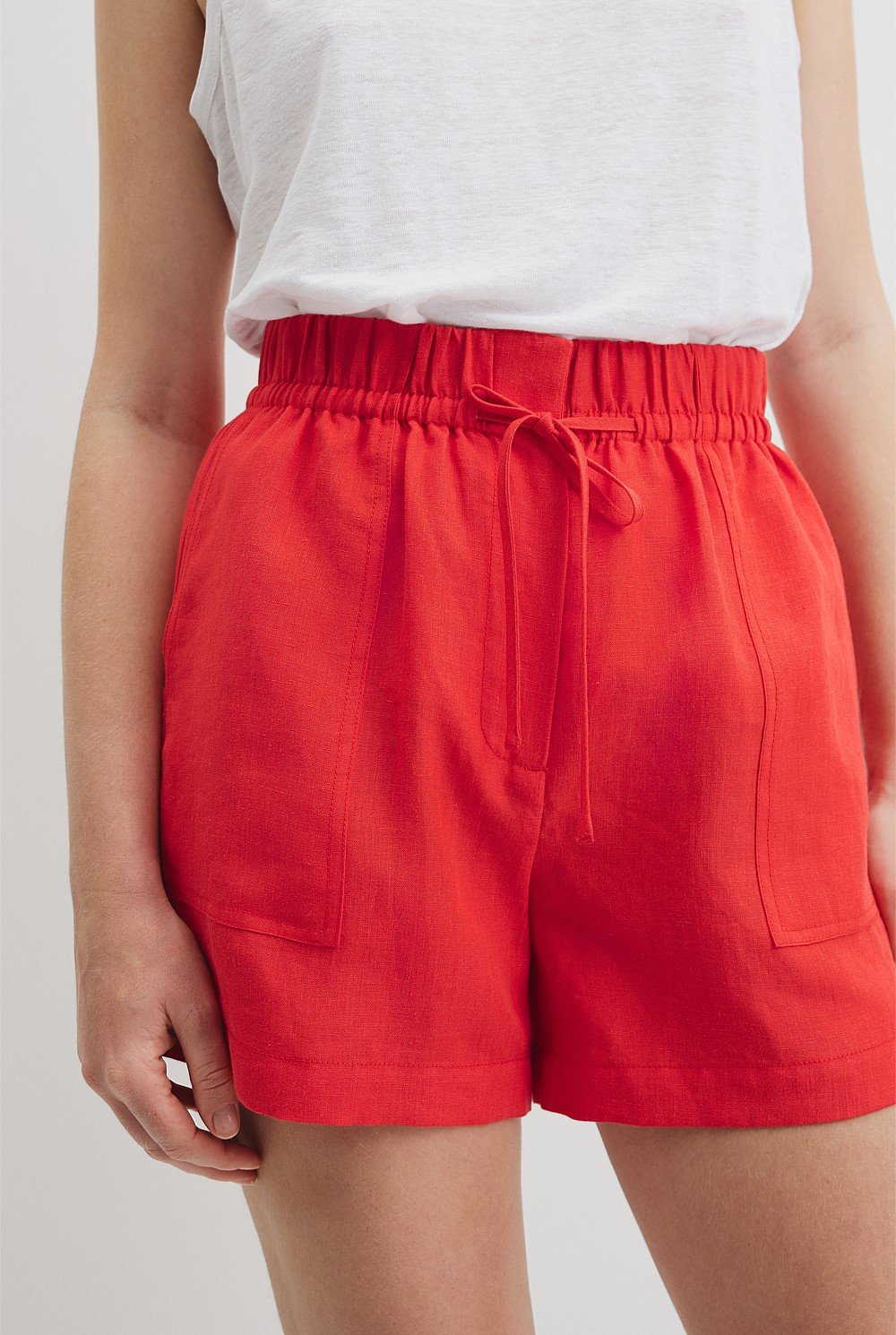 Organically Grown Linen Tie Detail Stripe Short