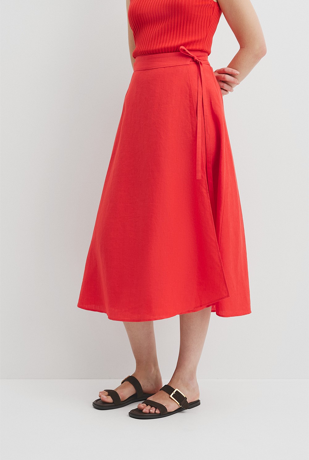 Organically Grown Linen Wrap Midi Skirt