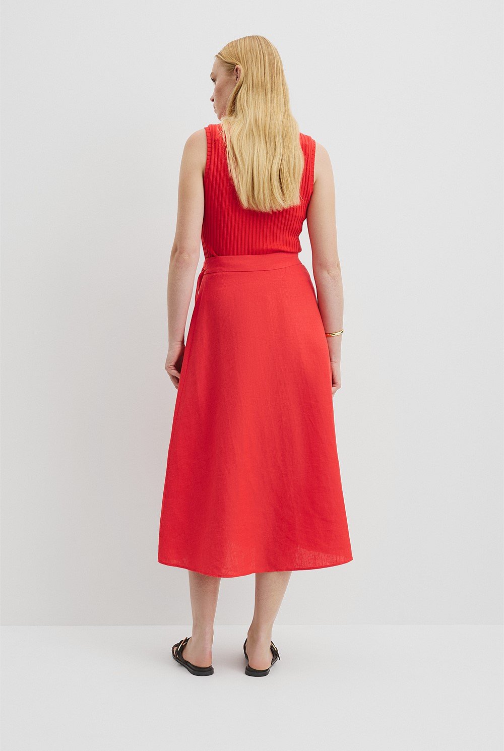 Organically Grown Linen Wrap Midi Skirt