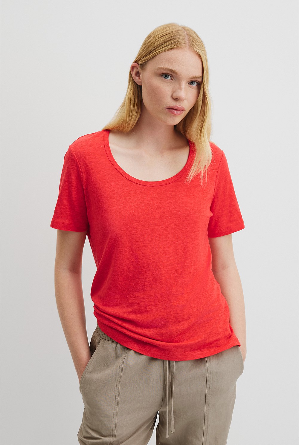 Linen Scoop Neck T-Shirt